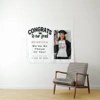 Congrats to Our Grad Photo Name Black Gold White Tapestry