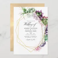 Geometric Succulents Herbarium Garden Wedding  Invitation