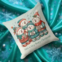 Cute Polar Bears Sing Have a Very Beary Christmas! Throw Pillow