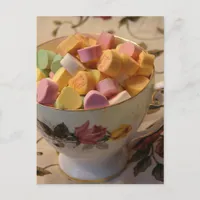 Valentine Candy in Teacup Holiday Postcard