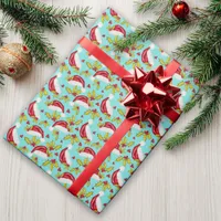 Classic Santa Hat Holly Novelty Aqua Fun Christmas Wrapping Paper