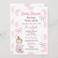 Pink Baby Girl with Teddy Bear Shower Invitation