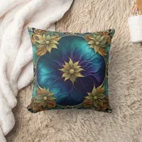 Decorative Floral Design With Turquoise Background Throw Pillow