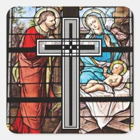 Stained glass window church scene Jesus Stickers