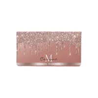 Monogram Name Rose Gold Dripping Glitter Metallic Checkbook Cover