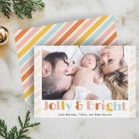 Jolly and Bright Modern Stripe Photo Christmas Holiday Card