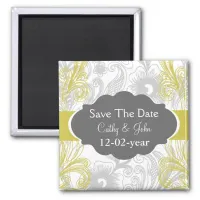 floral flourish gray and yellow Wedding Magnet