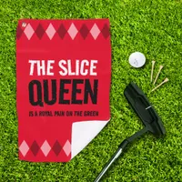 Funny Red Argyle The Slice Queen ... Golf Towel