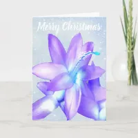 *~* Glitter Merry Christmas Flower Blue Customize Holiday Card