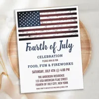 Grunge American Flag 4th Fourth of July Party Invitation Postcard