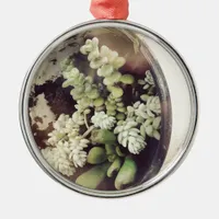 A cup full of succulent plants metal ornament