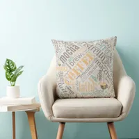 Coffee on Burlap Word Cloud Teal ID283 Throw Pillow