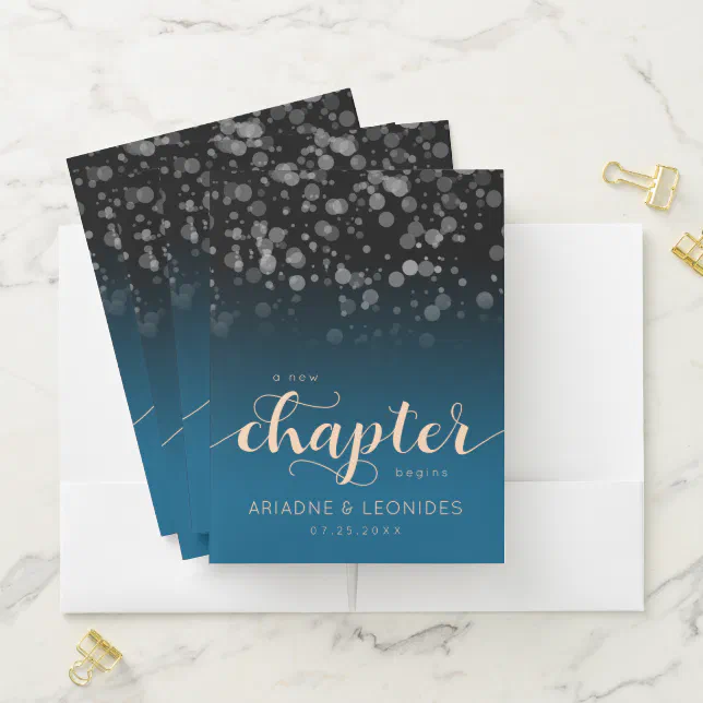 Elegant Peach Oceanic Blue Wedding A New Chapter Pocket Folder