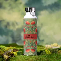 Glowing field of red poppies, personalizable  water bottle