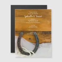 Horseshoe, Pearls and Barn Wood Country Wedding Magnetic Invitation