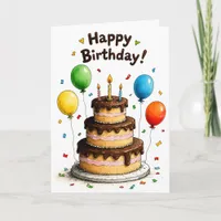 Happy Birthday Chocolate Cake Balloons Card