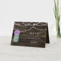 Purple Flowers Mason Jars Barn Wood Wedding Invitation