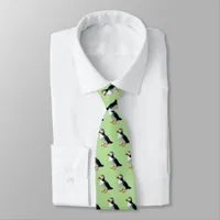 Atlantic Puffins Light Green Patterned Wildlife Neck Tie