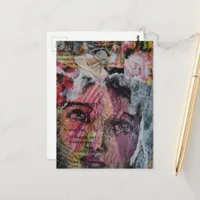 A face mixed media collage postcard