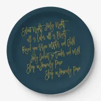 Silent Night Christmas Carol Lyrics Gold Navy Paper Plates