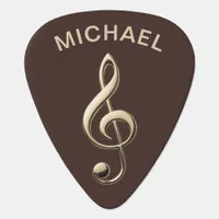 Rustic Brown Faux Gold Treble Clef Personalized Guitar Pick