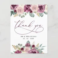 Elegant Botanical Plum Floral Thank You Postcard