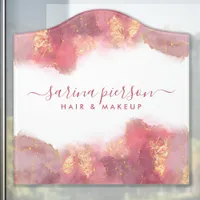 Pink And Gold Modern Art Liquid Watercolor Ink Door Sign