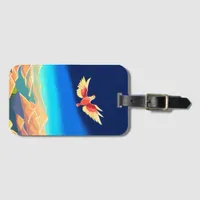 Colorful bird flying above the mountains luggage tag