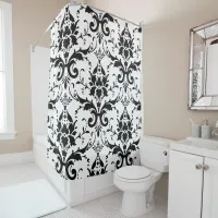 Damask Victorian Vintage Black & White Shower Curtain