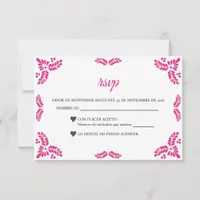 Talavera Pink Floral Minimalist Spanish Wedding RSVP Card