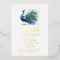 Peacock Baby Shower Foil Invitation