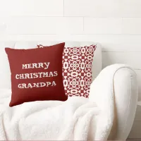 Merry Christmas Grandpa Geometric Red And White Throw Pillow