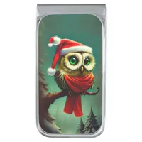 Vintage Owl Cute Rustic Christmas Silver Finish Money Clip