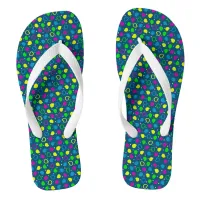 Colorful neon dots and shapes retro pattern flip flops