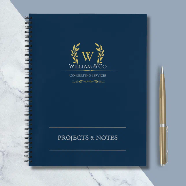 Classic Laurel Wreath Navy Blue Gold Monogram Notebook