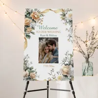 White Flowers and Foliage Botanical Wedding Foam Board