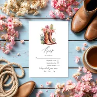 Rustic Cowboy Boots and Saddle Floral Wedding RSVP Card