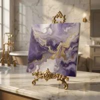 Metallic Liquid Art Purple & Gold Marble Agate Ceramic Tile