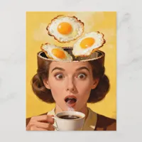 Surreal Breakfast Toast and Coffee Woman Yellow  Postcard