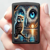 Mystic Owls Under a Moonlit Reflection Zippo Lighter