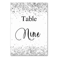 Silver white glitter calligraphy table nine 9 table number