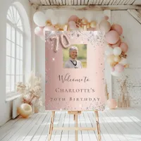 70th birthday rose gold photo silver welcome foam board