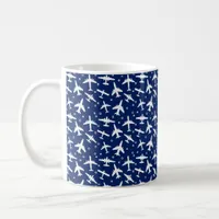 Airplane Pattern Blue White Aviation Themed Coffee Mug