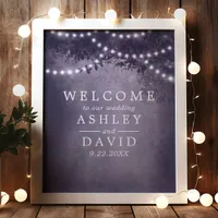 Purple Rustic Tree Lights Wedding Welcome Sign