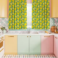 Lemons On Green Kitschy Kitchen Curtains