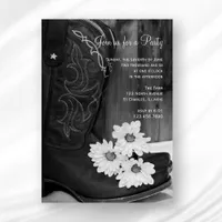 Cowboy Boots Daisies Country Western Barn Party Invitation