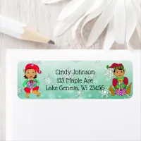 Cute Holiday Christmas Elf and Candy Canes Label