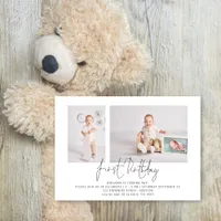 Modern 2 Photo Script First Birthday Party Invitation