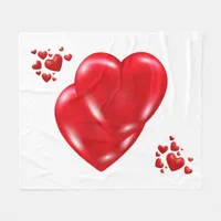 Simple Red Hearts on White Happy Valentine's Day | Fleece Blanket