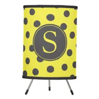 Chic Yellow & Grey Polka Dots Monogram Tripod Lamp